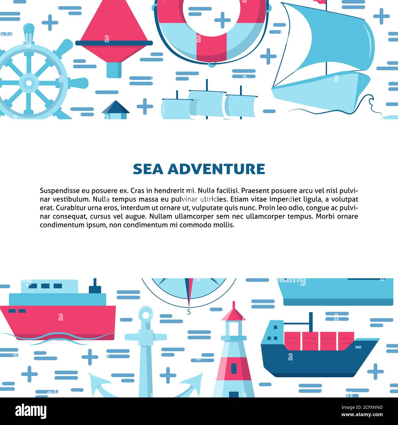 Marine banner or poster template with place for text. Ships and