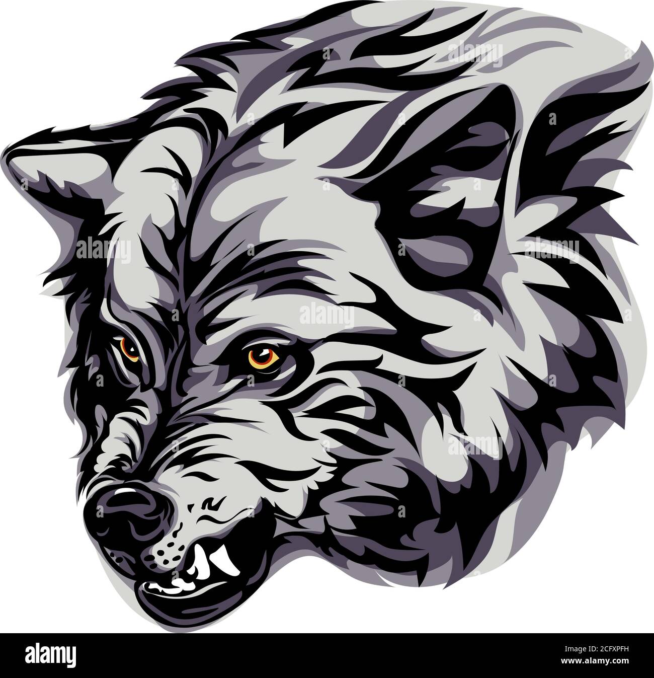 Wolf, portrait, white, black, color, vector, graphics, drawing, picture, stylization, image, isolated, illustration, drawing, picture Stock Vector