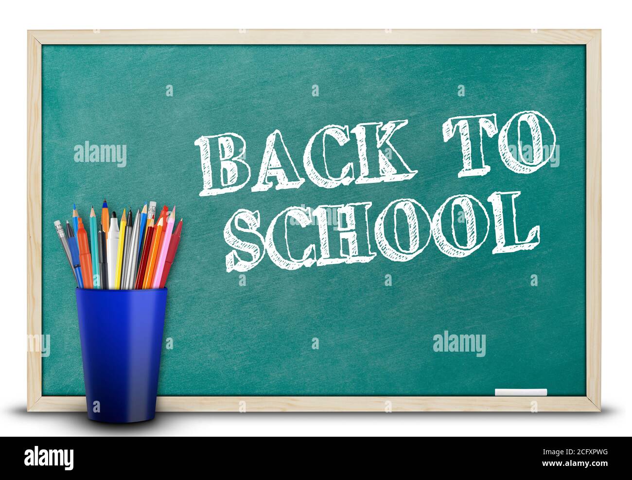 Blackboard and pencil holder Stock Photo