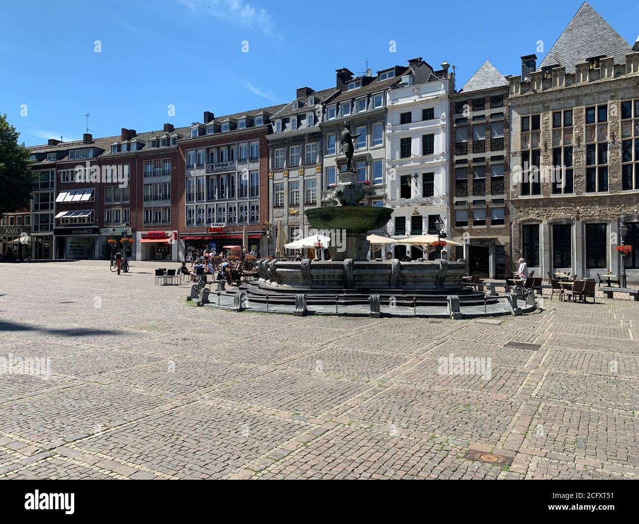 Famous historical market square Marktplatz am Rathaus at city centre. Aachen, North Rhine-Westphalia / Germany Stock Photo