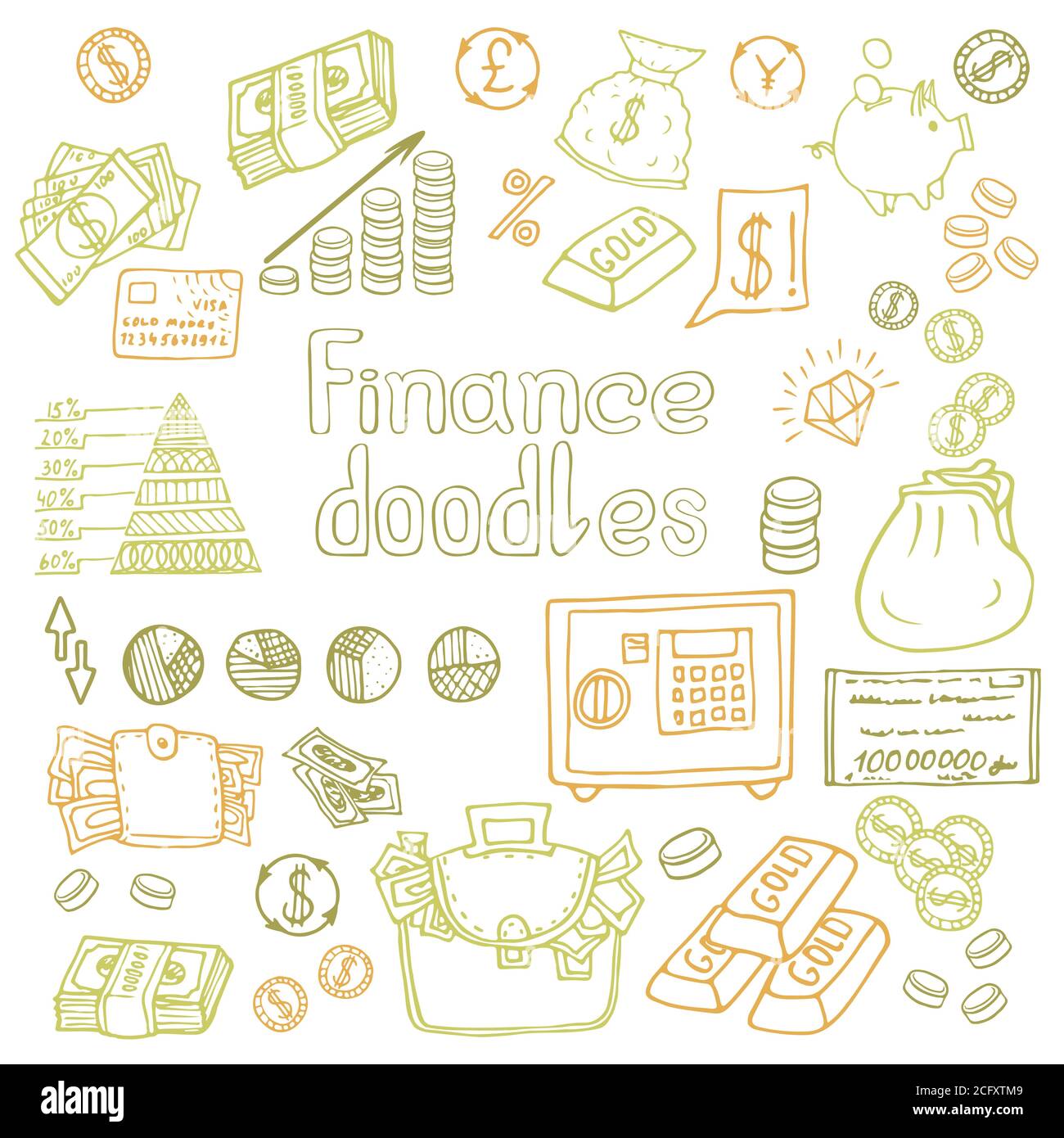 Doodle Business and Finanse isolated. Vector illustration Stock Vector