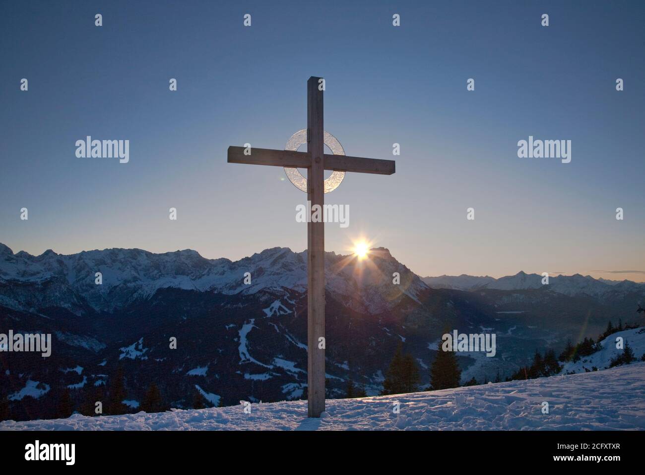 geography / travel, Germany, Bavaria, cross on the Wank, Upper Bavaria, Zugspitzland, Ester Mountains, Additional-Rights-Clearance-Info-Not-Available Stock Photo