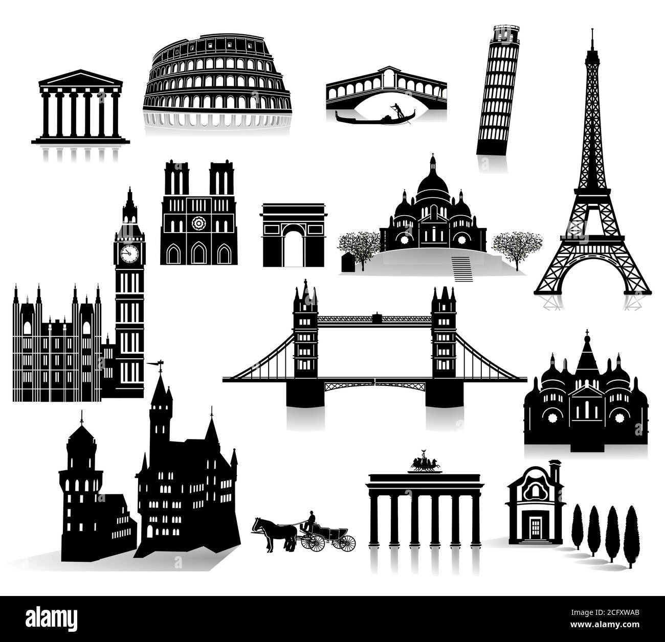 World famous sights in Europe Stock Vector