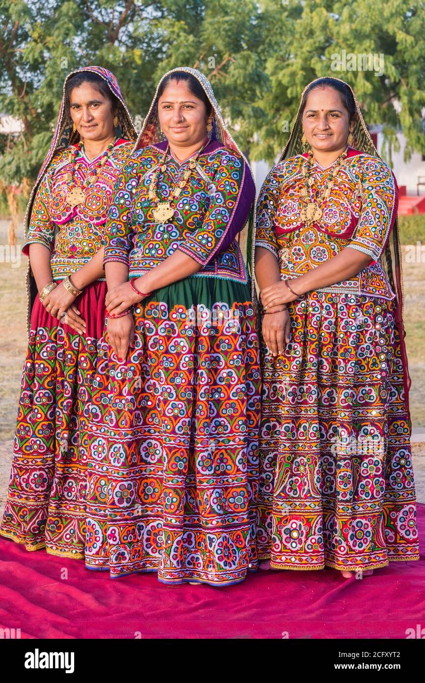 Ahir Women in traditional colorful cloth, Great Rann of Kutch Desert