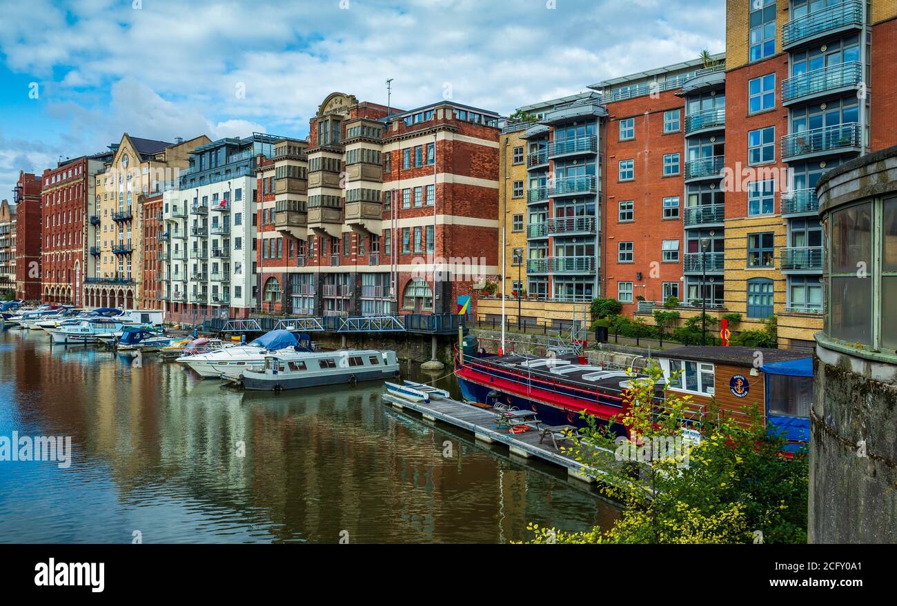 Bristol Waterfront - Redcliff Quay in central Bristol, old warehouses now converted to luxury apartments. Bristol docklands. Stock Photo