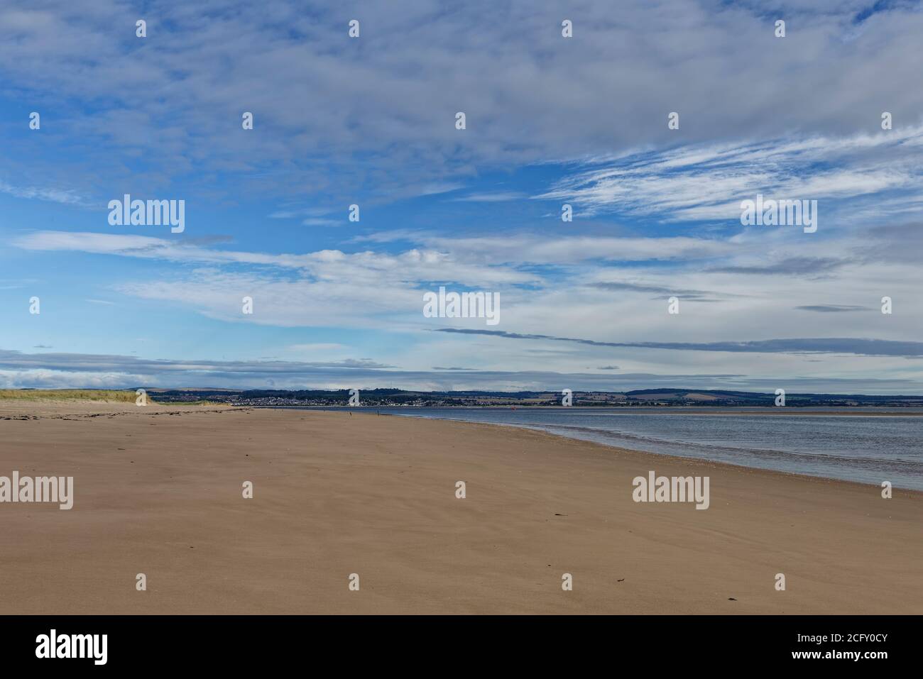The wide sandy deserted beach of Tentsmuir Point on the southern edge