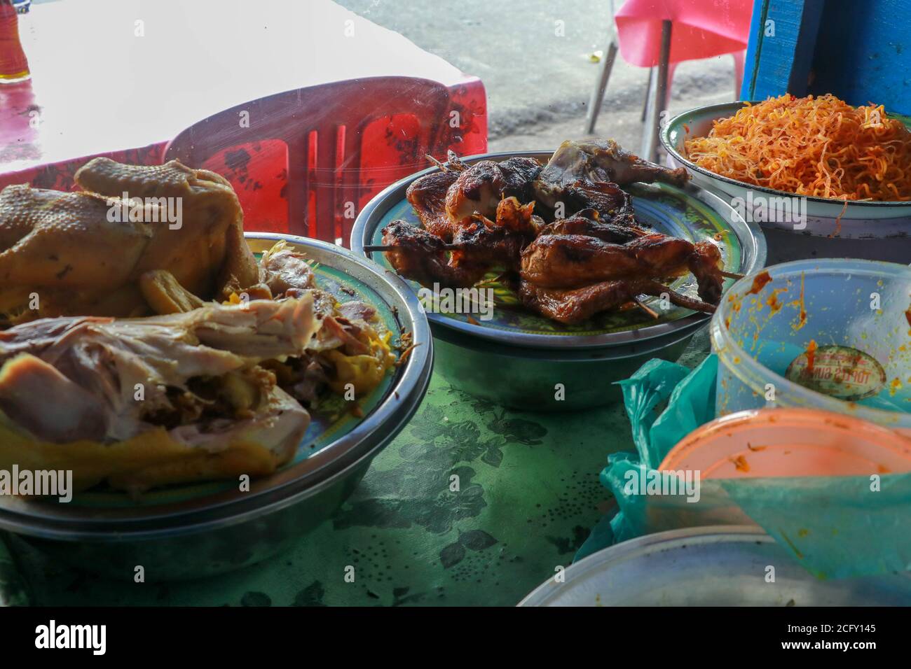 Night Market is a top destination for hungry locals and tourists, offering a large variety of traditional balinese food in Gianyar province, Bali Stock Photo