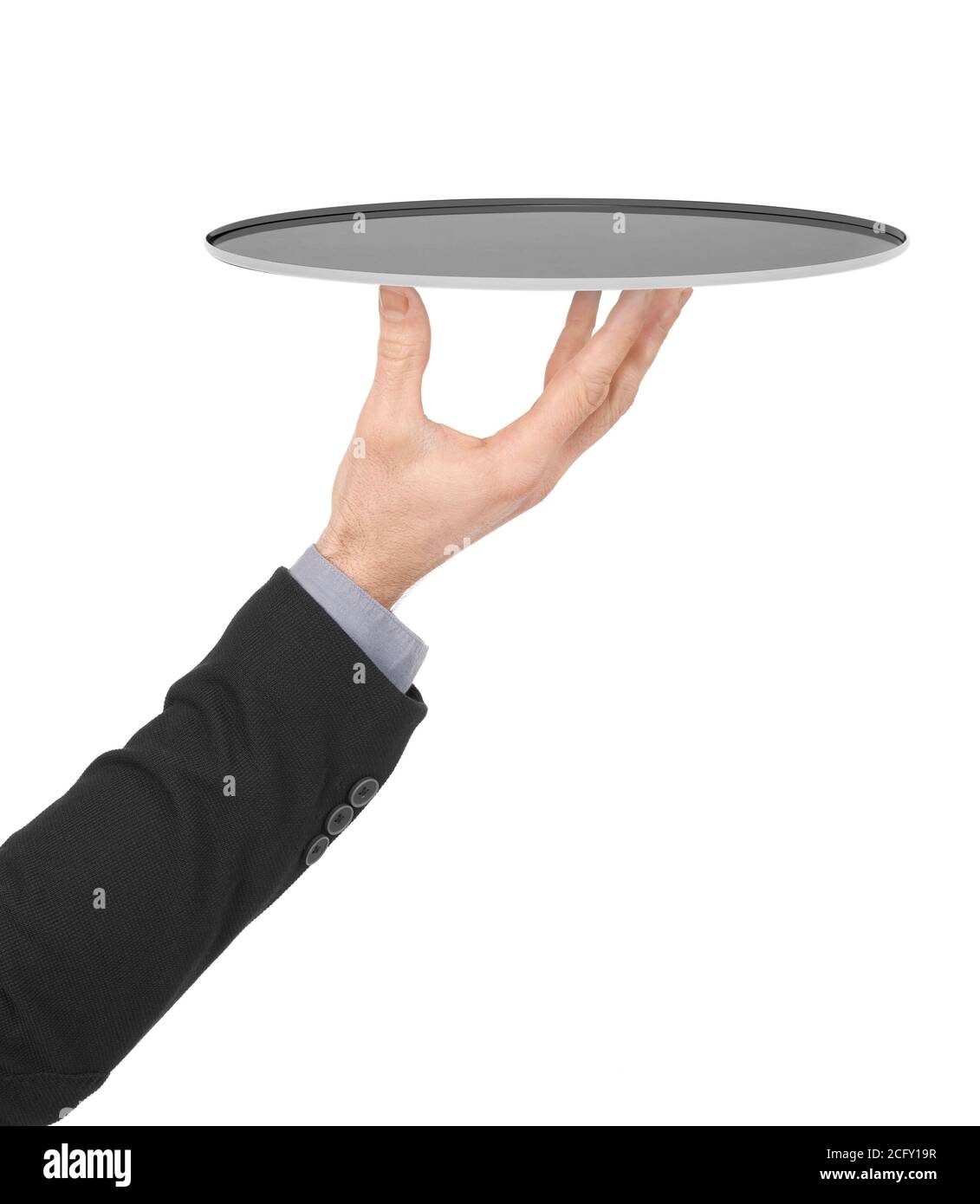 Man holding an empty tray Stock Photo Alamy