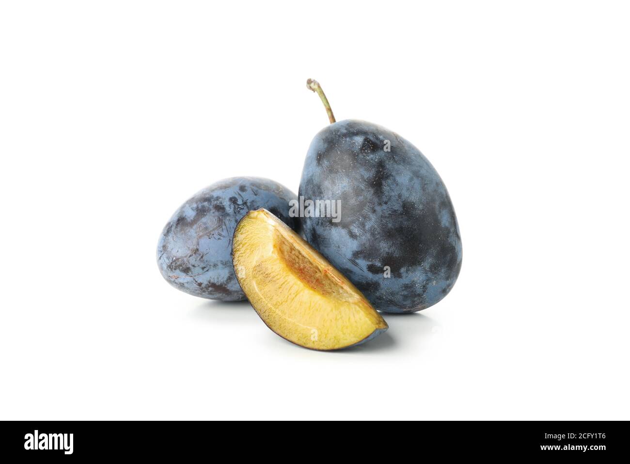 Fresh blue plums isolated on white background Stock Photo