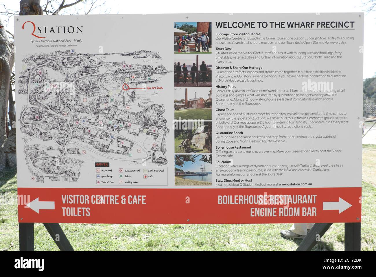 to the Wharf Precinct information board at the Quarantine