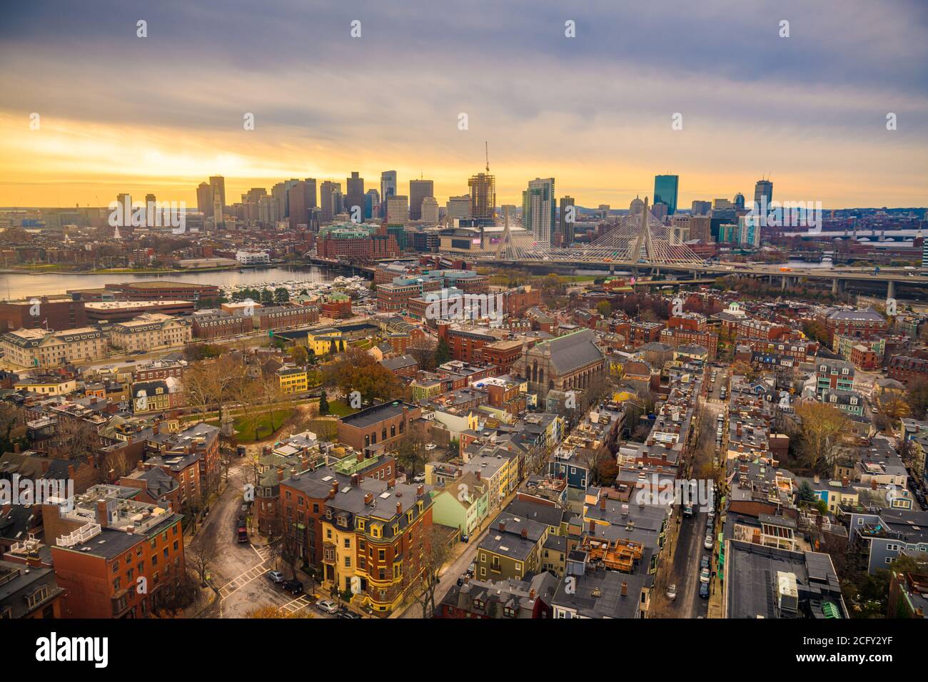 Bostom, Massachusetts, USA downtown city skyline from Bunker Hill. Stock Photo