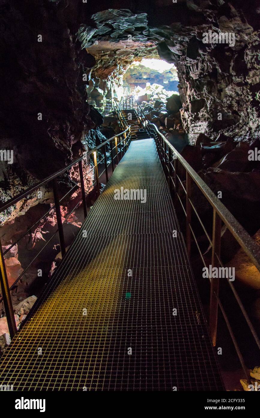 The Lava Tunnel cave, immense lava tube in the south of iceland Stock Photo