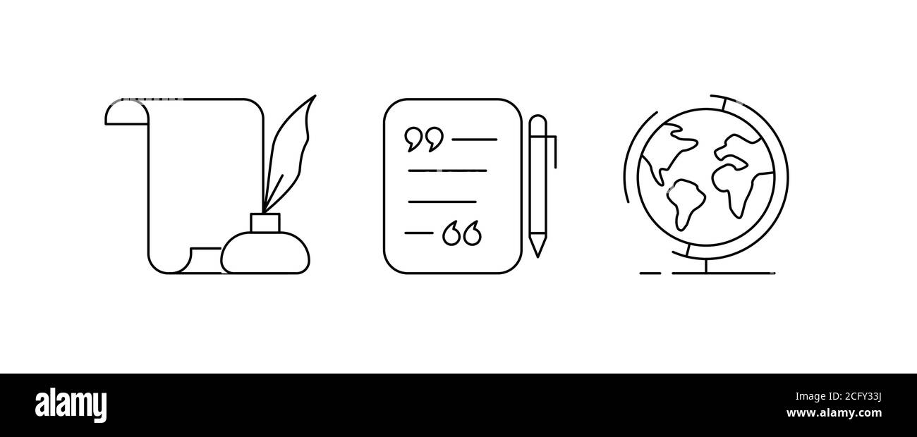 Education and Science icon set,Black version,vector. quote planet and pen with ink Stock Vector