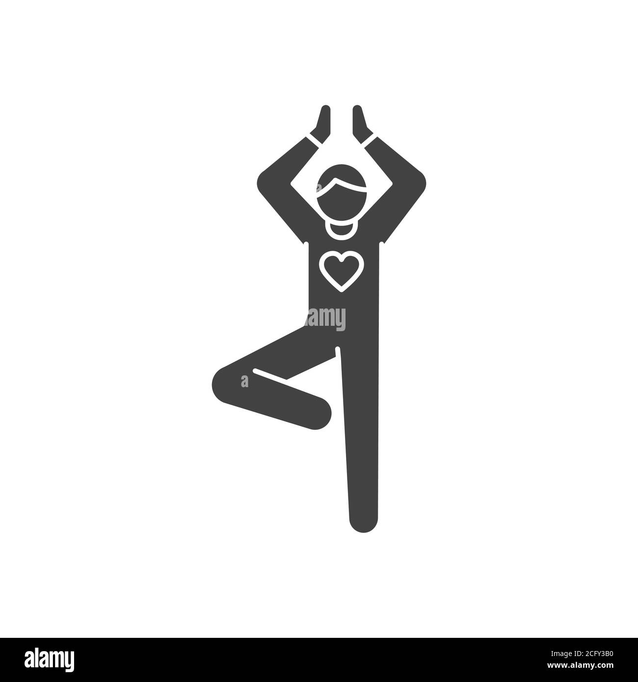 Faceless person stands in tree pose vrikshasana black glyph icon. Yoga ...