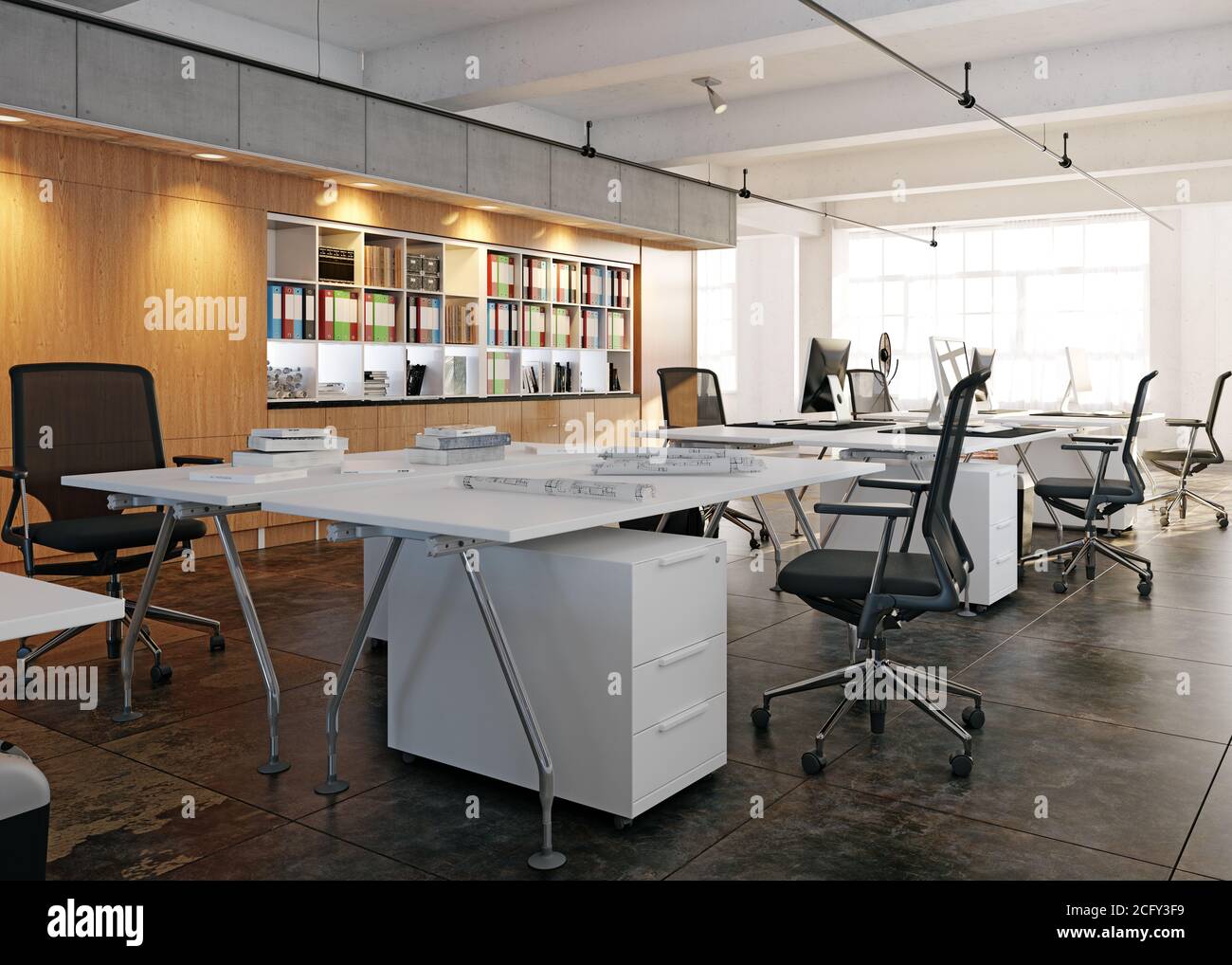 contemporary loft office interior. 3d rendering design concept Stock ...