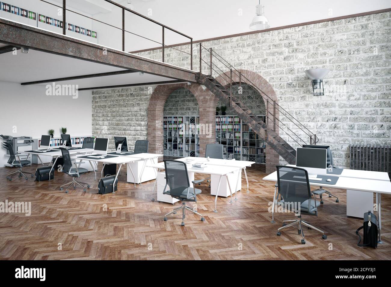 contemporary loft office interior. 3d rendering design concept Stock ...