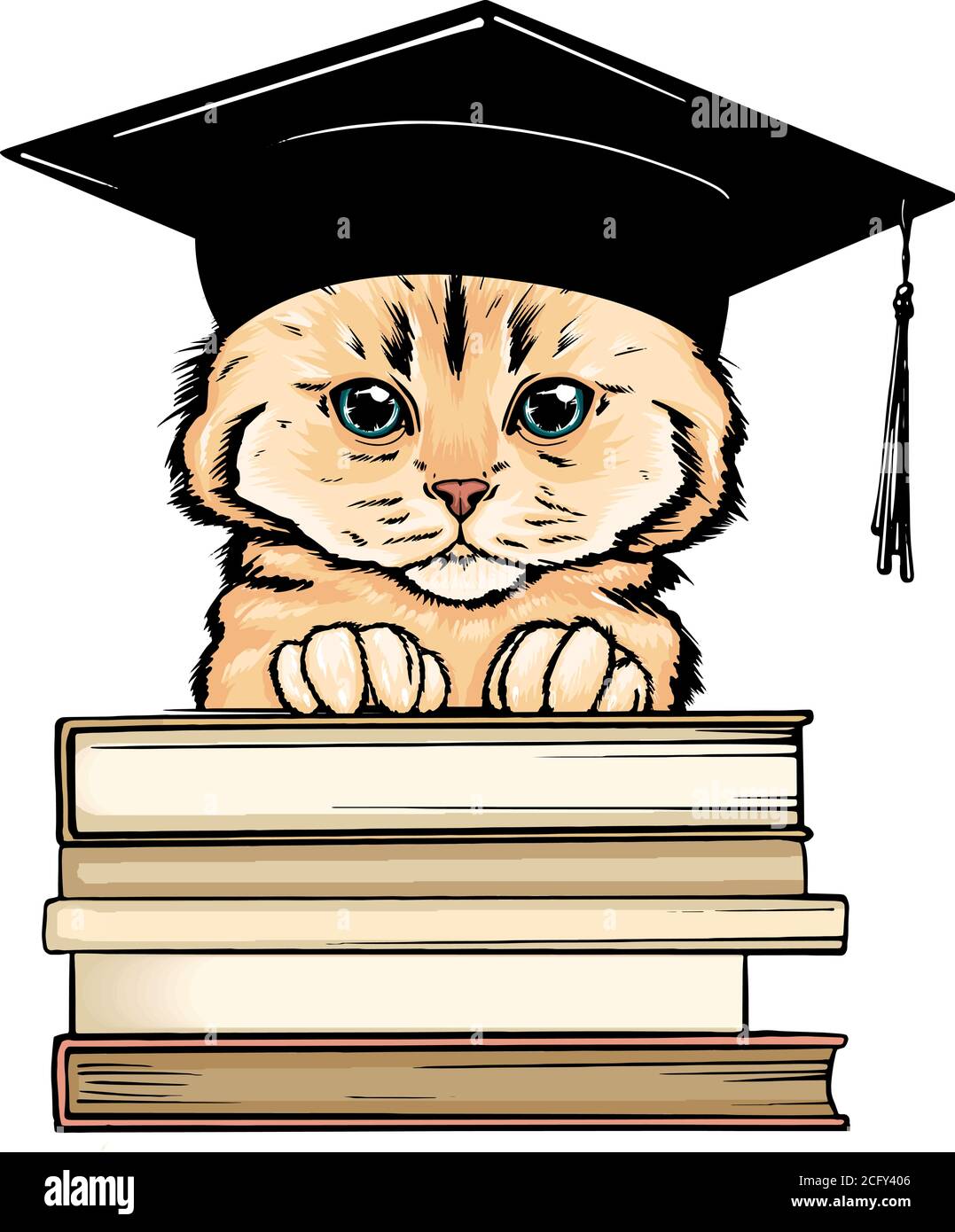 vector portrait of a student cat. portrait of pet with books for