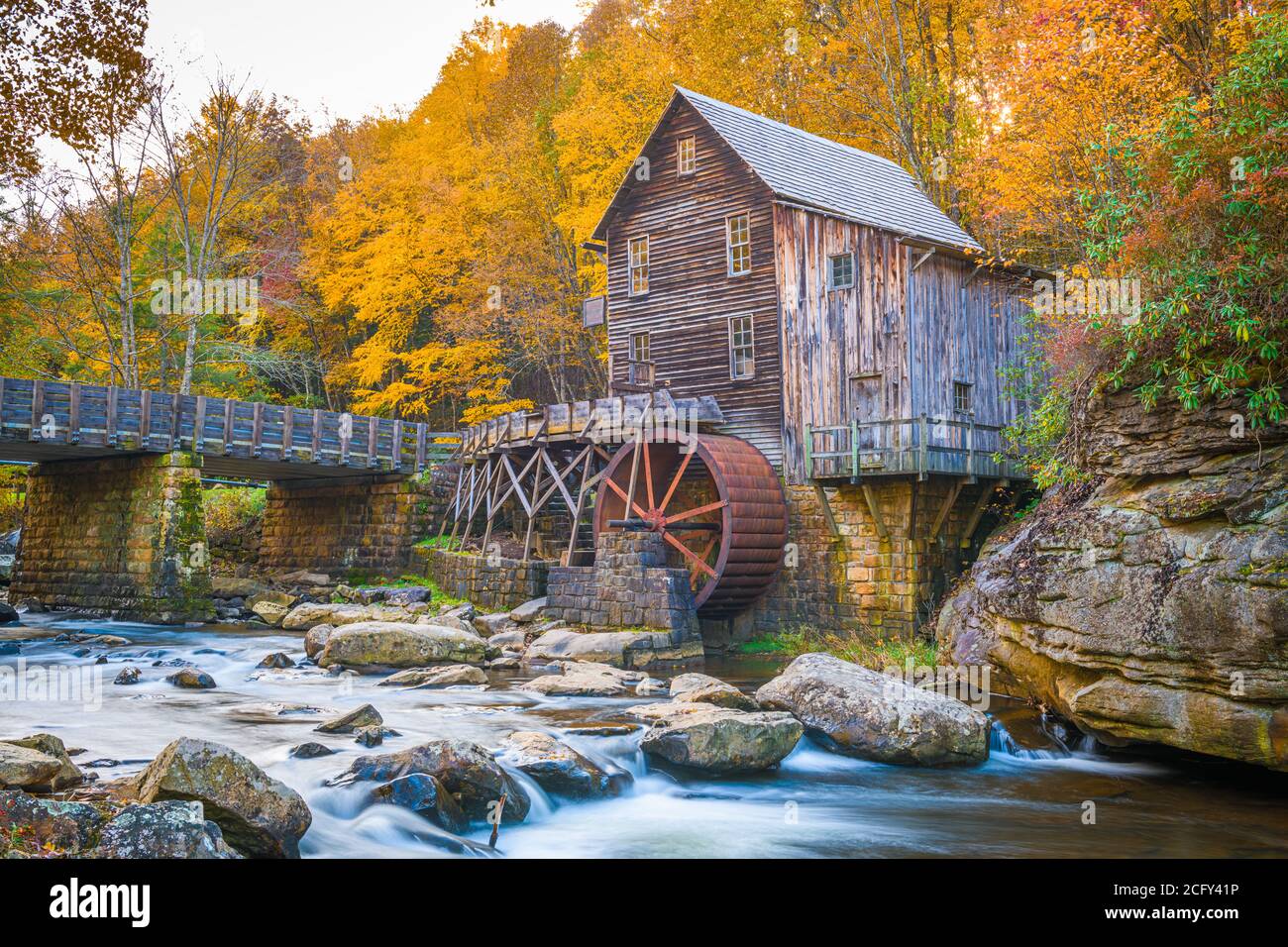 Babcock State Park, West Virginia, USA at Glade Creek Grist Mill during autumn season. Stock Photo