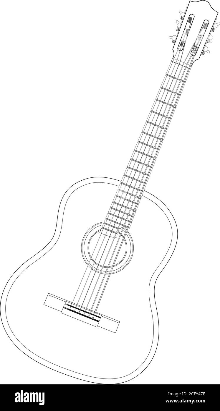 Acoustic Guitar Black And White Drawing