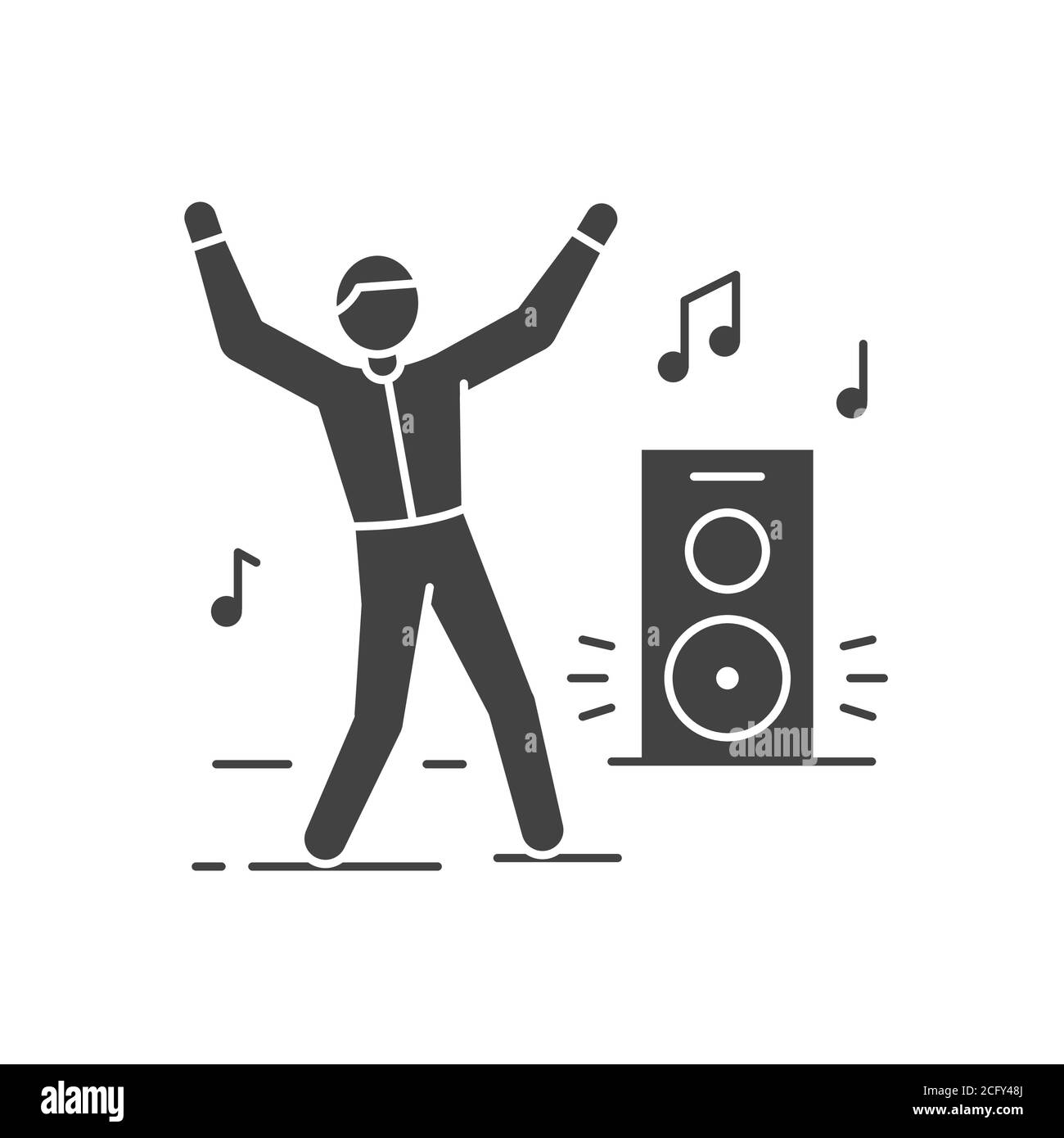 Dancing man black glyph icon. To have fun. Home leisure. Vector isolated illustration. Stock Vector
