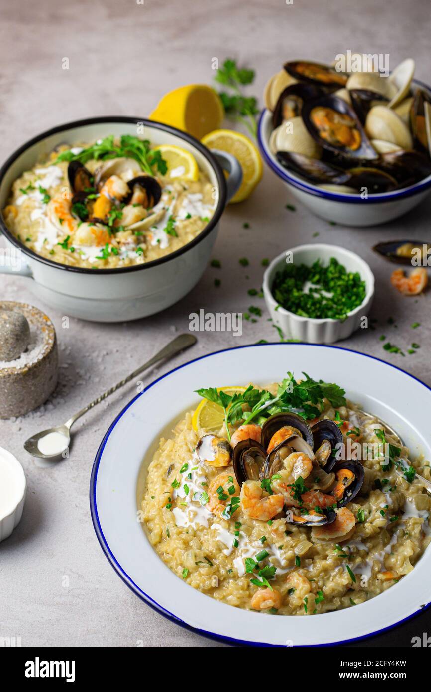 Creamy Seafood Risotto Stock Photo - Alamy