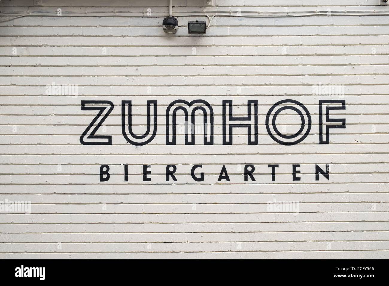 Zumhof is a Berlin-inspired Biergarten, German beer garden, in Digbeth, Birmingham, UK Stock Photo