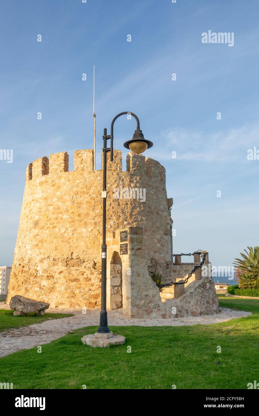 The main symbol of Torrevieja, the old Tower of the Moor originally built before 1320. Stock Photo