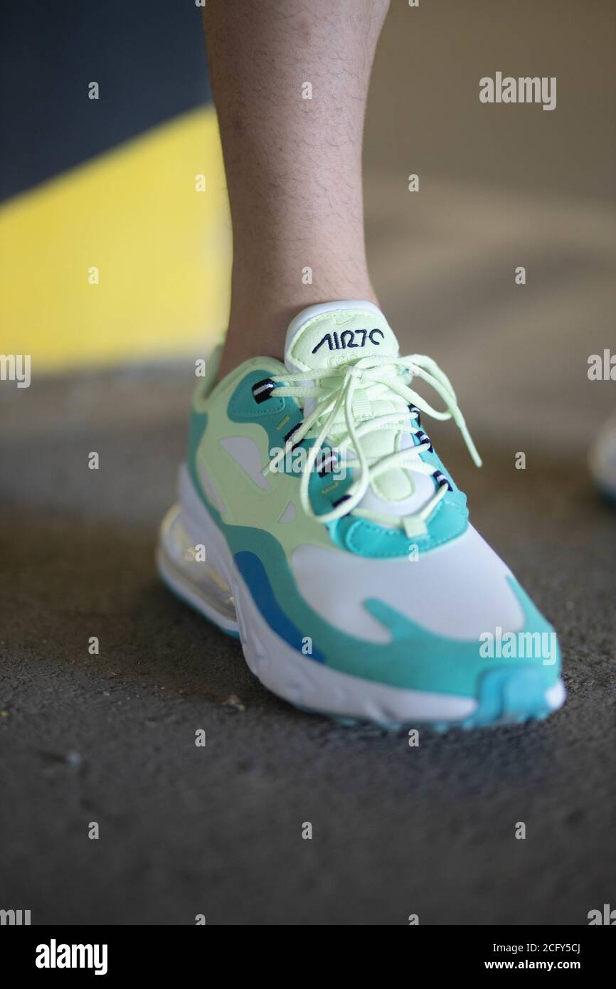 BRCKO DISTRI, BOSNIA AND HERZEGOVINA - Sep 01, 2020: Details of Nike Air  Max 270 React Hyper Jade sneakers Stock Photo - Alamy