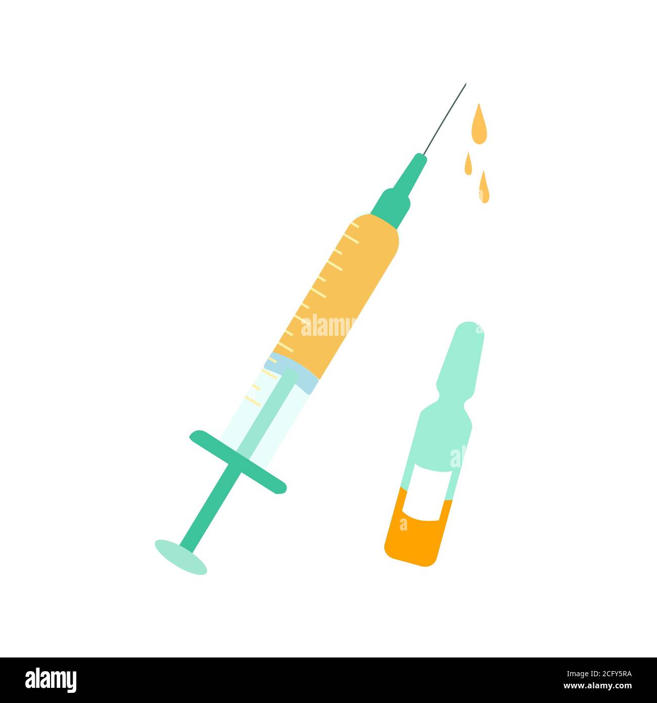 Vector illustration with syringe and vaccine in a bottle. Flat style. Coronavirus and flu protection. Stock Vector
