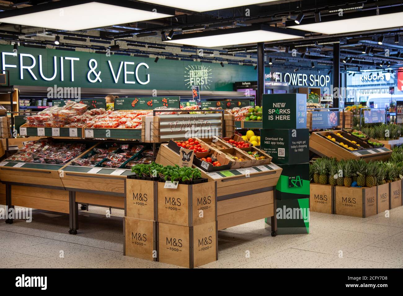 Marks and Spencer Store interior on St Johns Rd in Battersea, London UK
