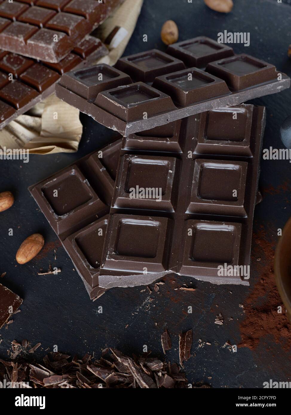 Dark chocolate bars stock photo alamy
