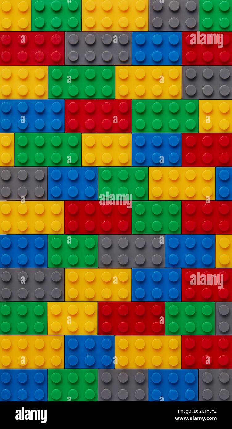 Plastic toy blocks on white background Stock Photo - Alamy