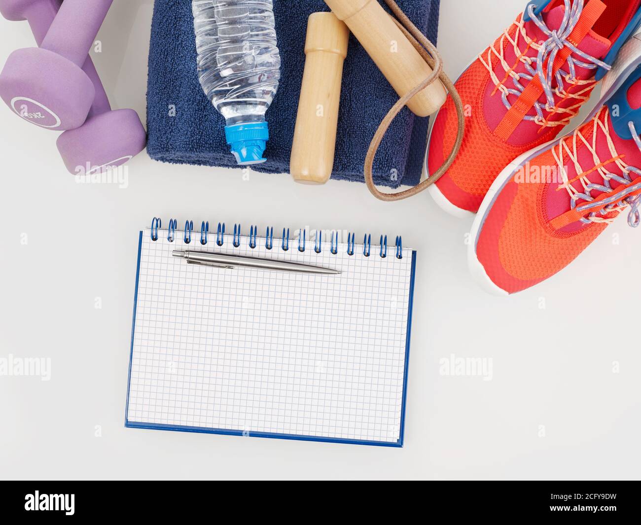 Blank notebook and sport equipment Stock Photo Alamy