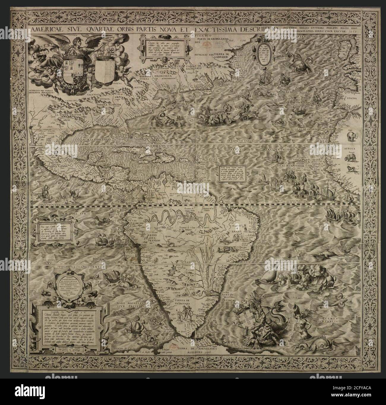 Americae Sive Quartae Orbis Partis Nova Et Exactissima Descriptio by Diego  Gutiérrez, the largest map of the Americas until the 17th century, and the  first map to use the name "California". British
