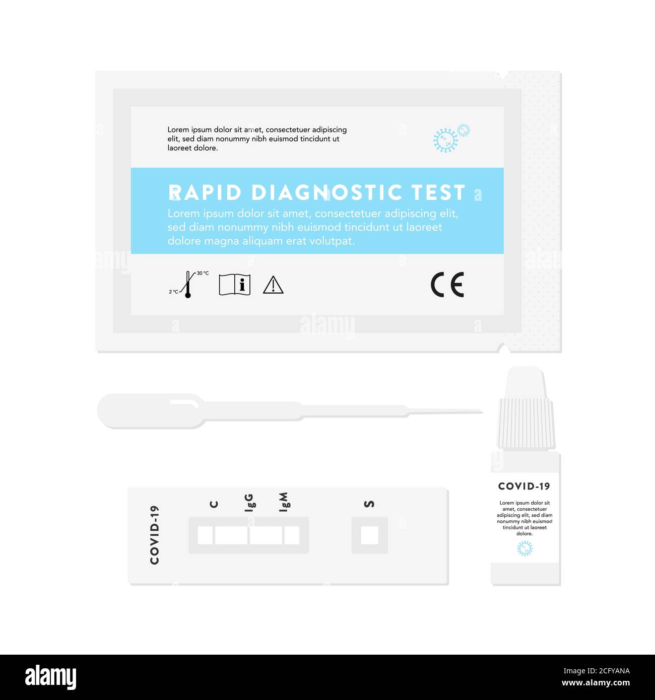 Coronavirus rapid diagnostic test device. Covid-19 rapid test kit. Pandemic concept. Vector illustration, flat design Stock Vector