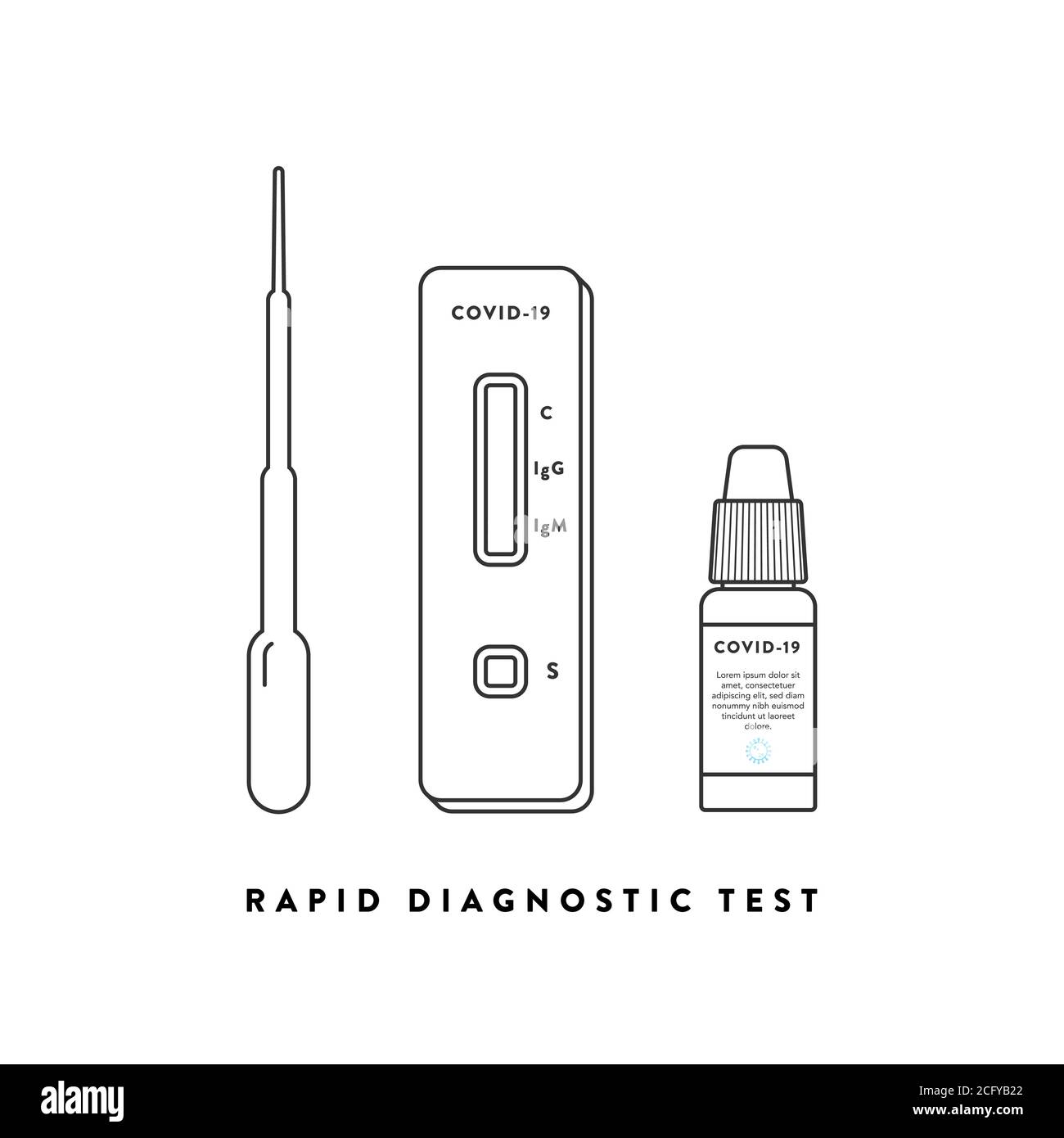 Coronavirus rapid diagnostic test device. Covid-19 rapid test kit. Pandemic concept. Vector illustration, flat design Stock Vector