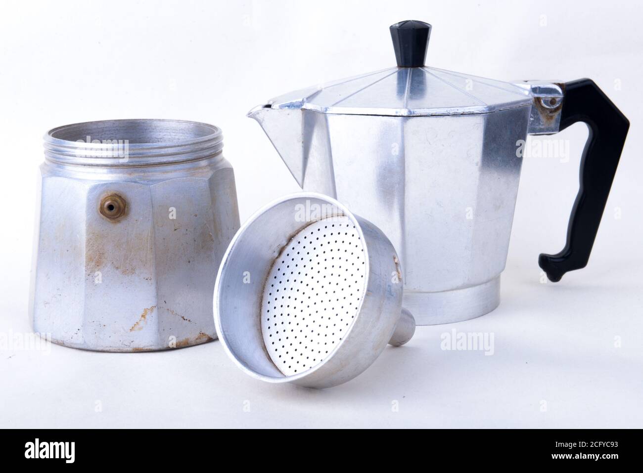 Set of old coffee maker isolated over white background Stock Photo Alamy