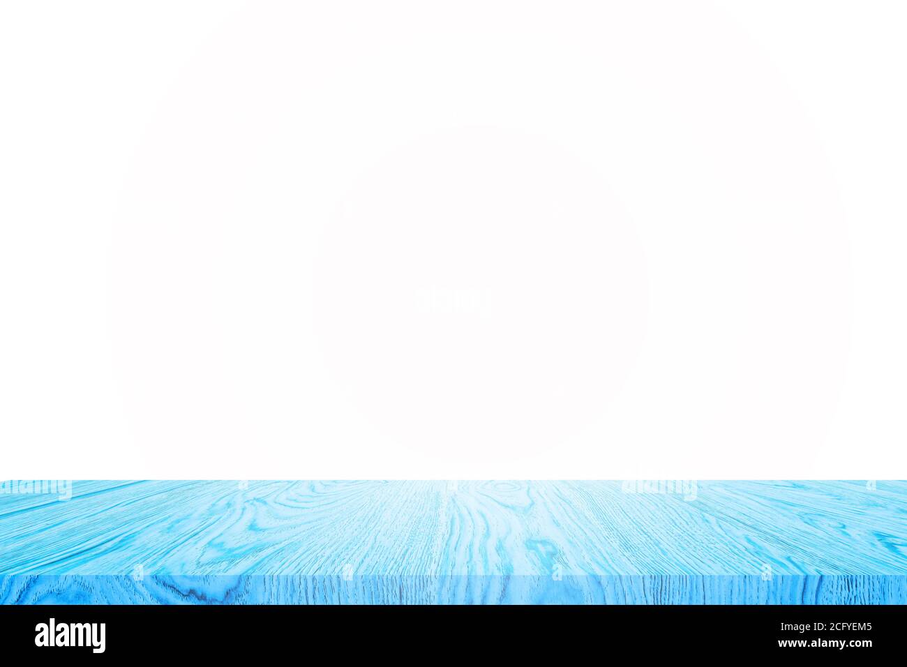 Empty Blue Back Table Empty blue wooden table top on white background. For product display or ...