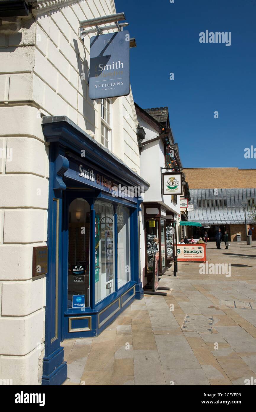 Shops in Peterborough city centre, Cambridgeshire, England Stock Photo