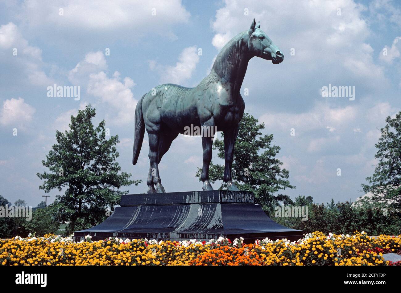 MAN O' WAR RACEHORSE STATUE IN KENTUCKY HORSE PARK, LEXINGTON, KENTUCKY, USA, 1980s Stock Photo