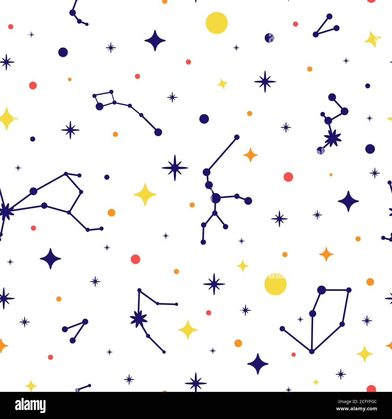 Constellation seamless pattern. Space background. Space pattern with stars, constellations. Vector illustration for print, card, poster, brochure Stock Vector