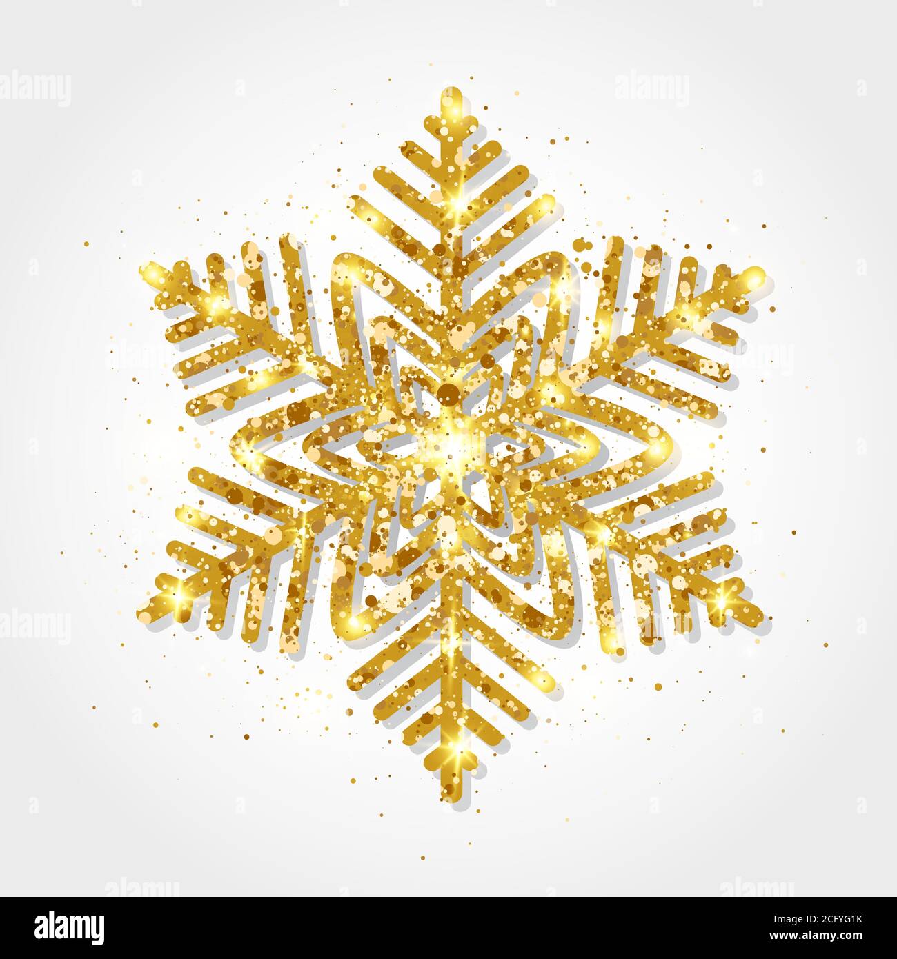 Glitter gold snowflake on white background. Glowing golden snowflakes ...