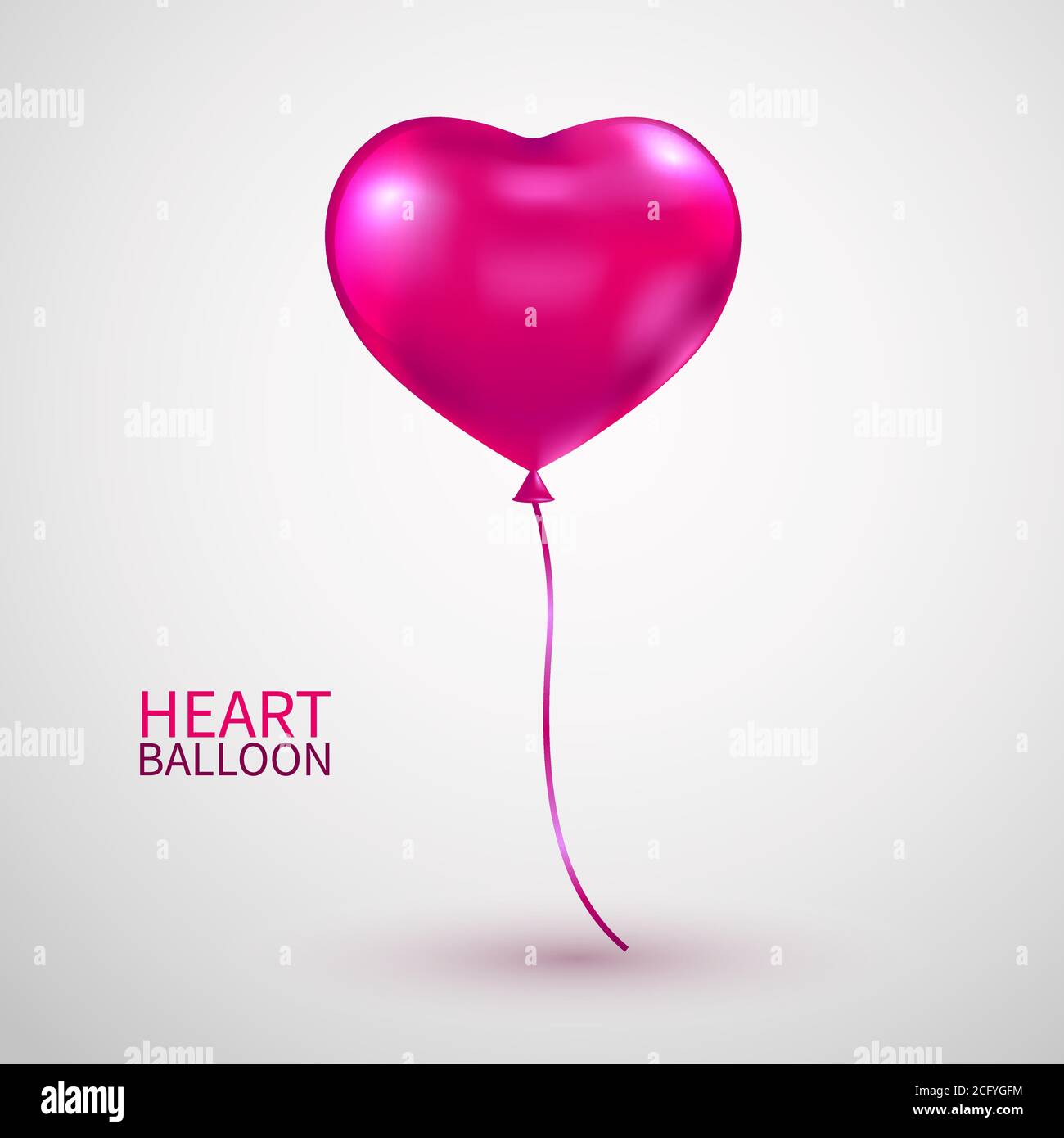 Realistic heart balloon. Pink heart glossy balloon isolated on white ...