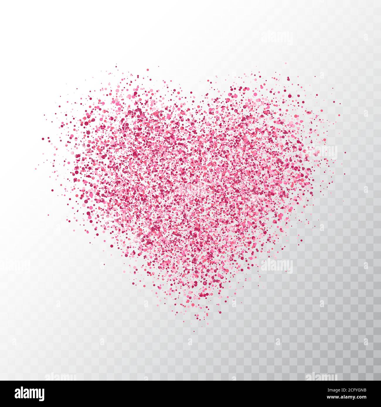 Glitter pink heart isolated on transparent background. Glowing heart