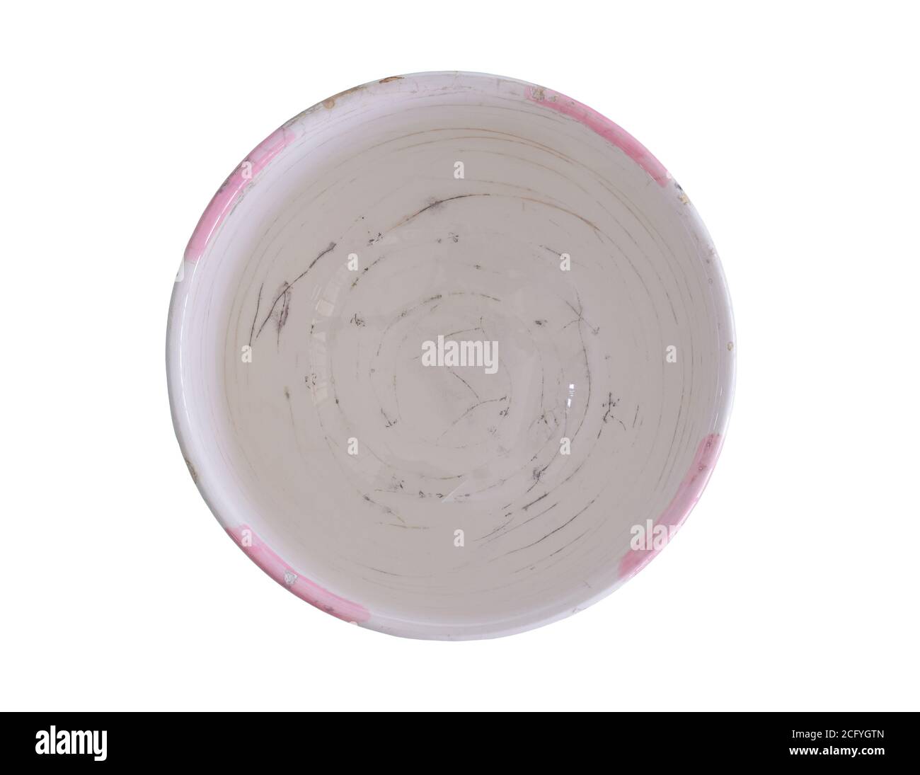 White, pink ceramic cup isolated on white background.  top view Stock Photo