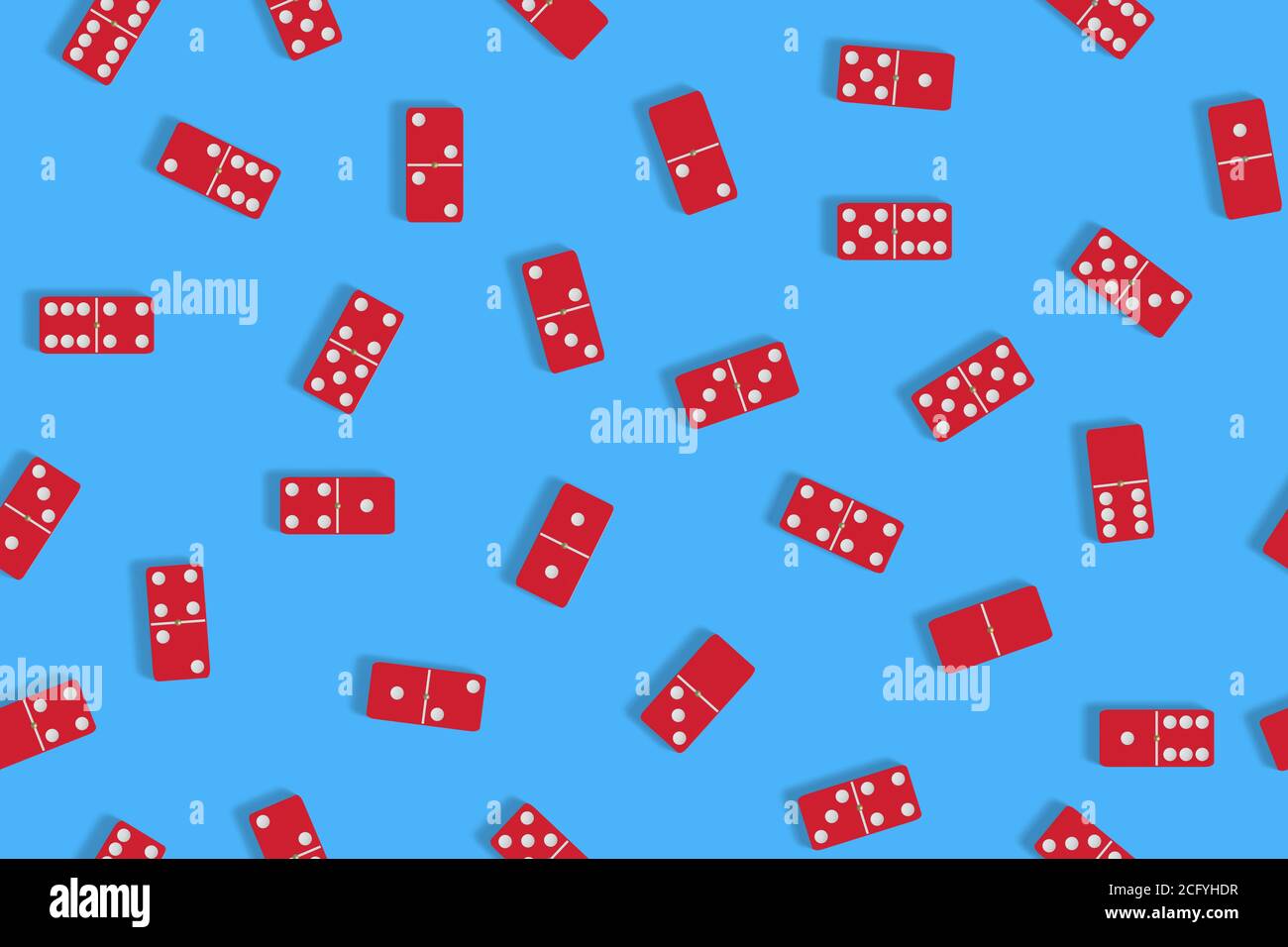 Red domino tiles on a blue background. Seamless pattern. 3d illustration. Stock Photo