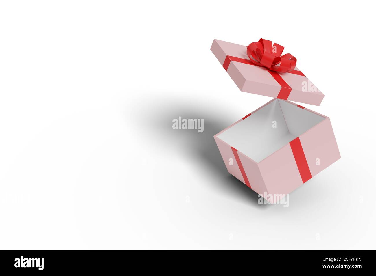 Pink gift box with red bow isolated on a white background. 3d ...