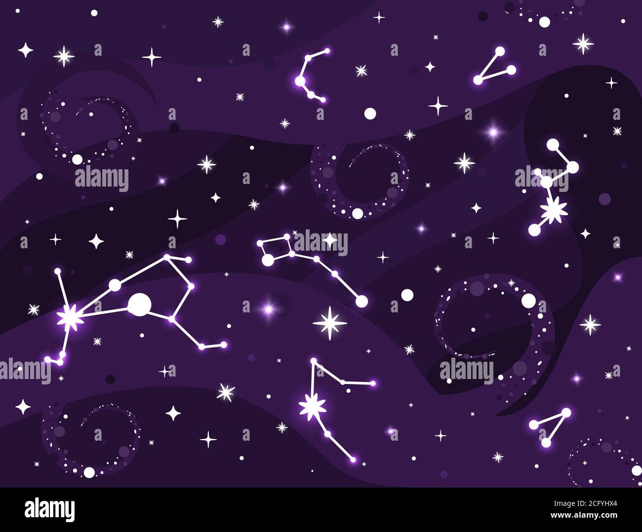 Galaxy constellation. Space background with stars, constellations, black hole, nebula. Stardust and shining stars background. Cosmic vector Stock Vector