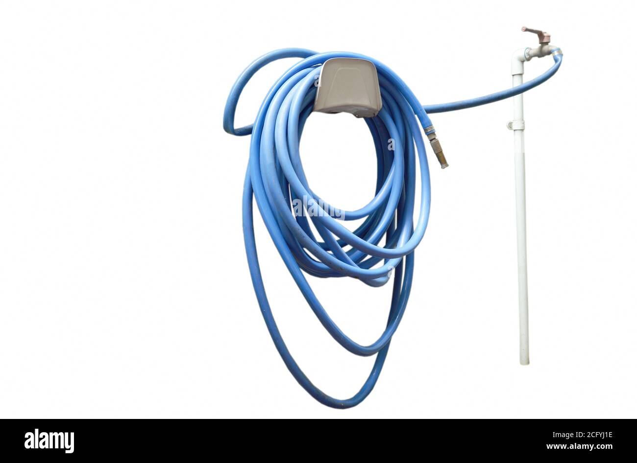 blue rubber water tube rolling on white background Stock Photo Alamy