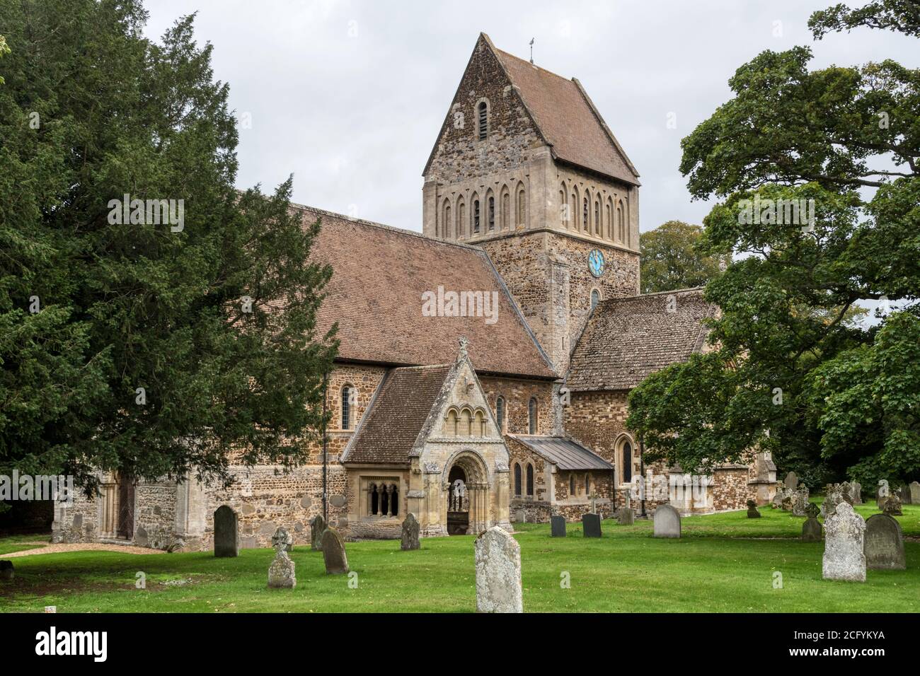 The much restored Norman church of St Lawrence at Castle Rising in Norfolk. Stock Photo